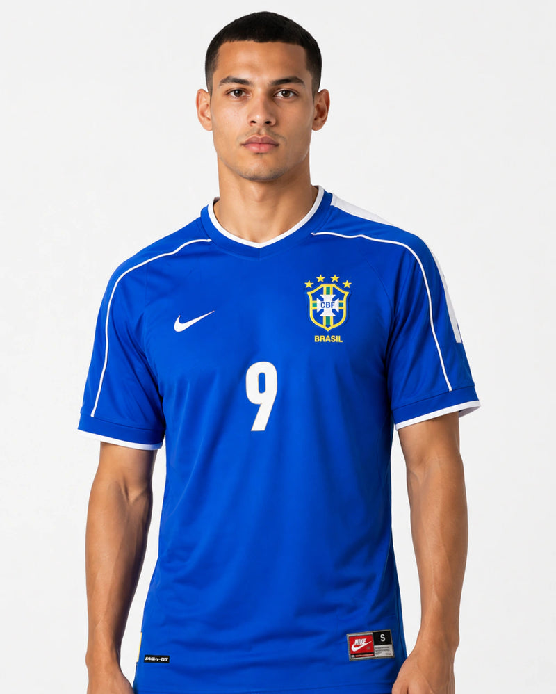 Camisa Brasil II 1998 Retro Nike Masculina - Azul <> (Ronaldo 9) <> Personalizada