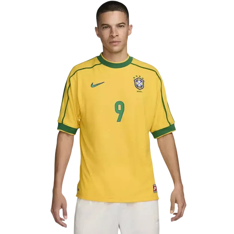 Camisa Brasil I 1998 Retro Nike Masculina - Amarela <> (Ronaldo 9) <> Personalizada